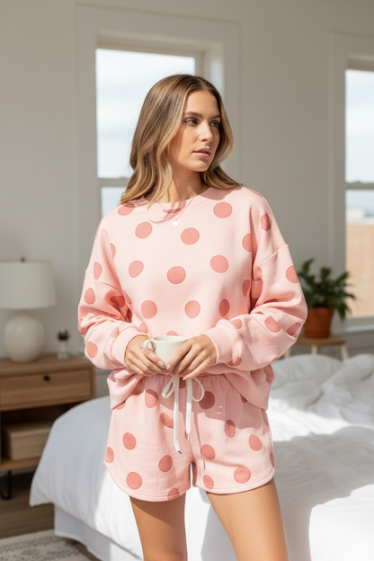Polka Dot Pullover and Drawstring Shorts Set JUNIPER BLVD