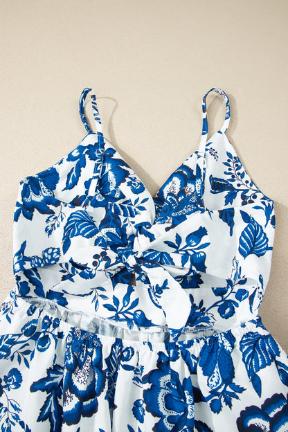 Floral Twisted Bust Spaghetti Strap Backless Maxi Dress