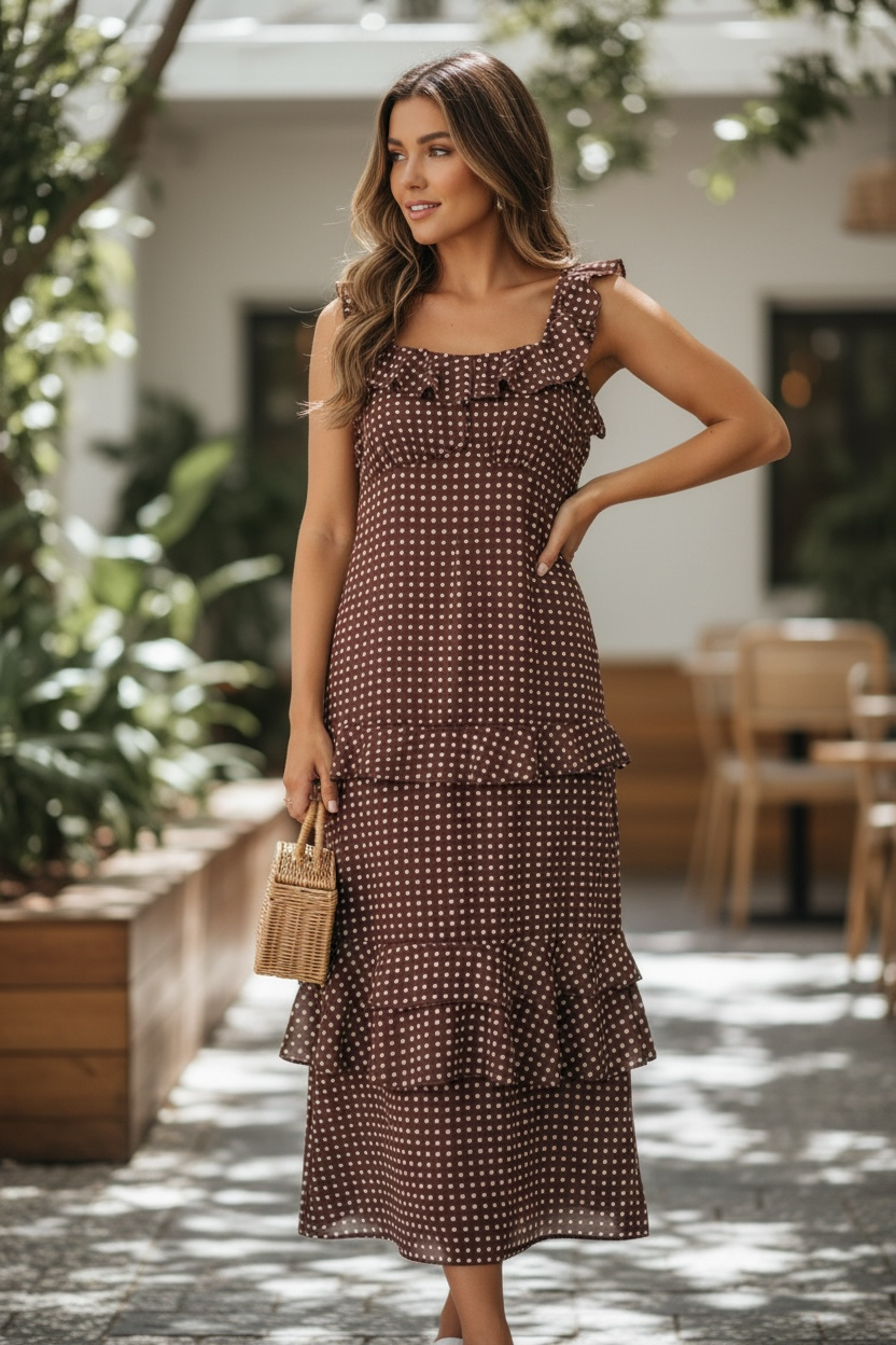 Polka Dot Backless Ruffle Tiered Maxi Dress JUNIPER BLVD
