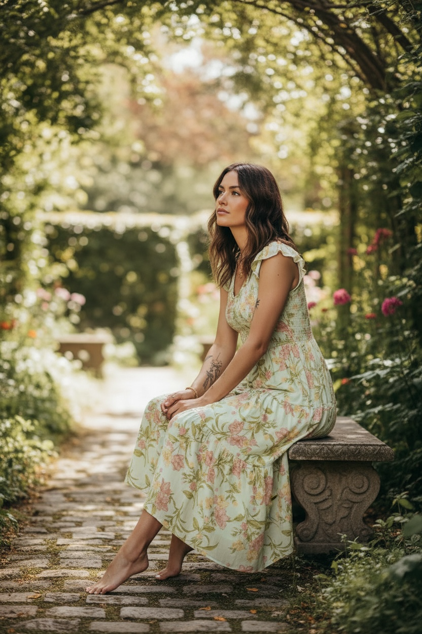 Floral Smocked V-Neck Ruffle Tiered Maxi Dress JUNIPER BLVD