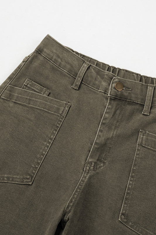 Solid Denim Square Patch Pocket Barrel Jeans