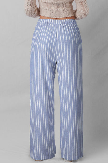 Stripe Buttoned Wide Leg Pants