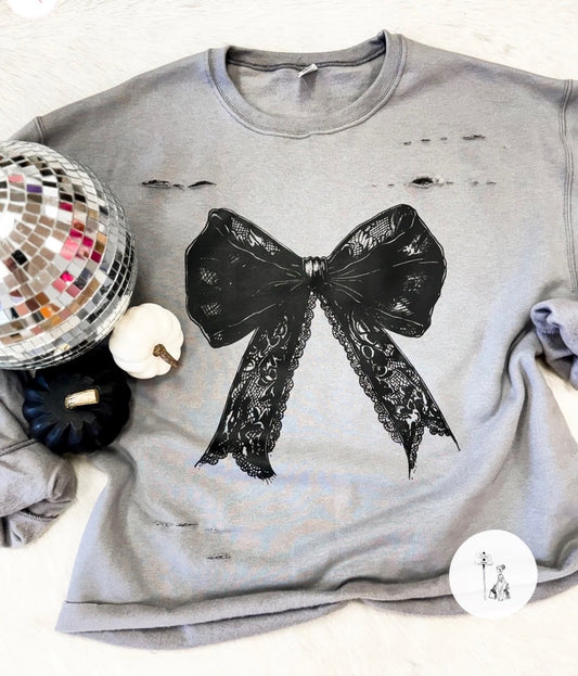 Distressed Wednesday Bow Graphic Sweatshirt