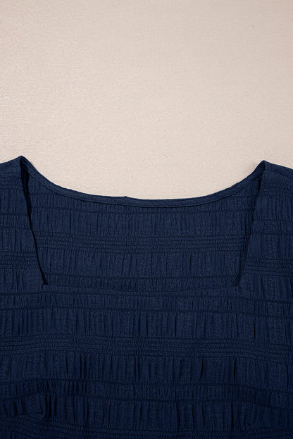 Textured Square Neck Top & High Waist Shorts Set