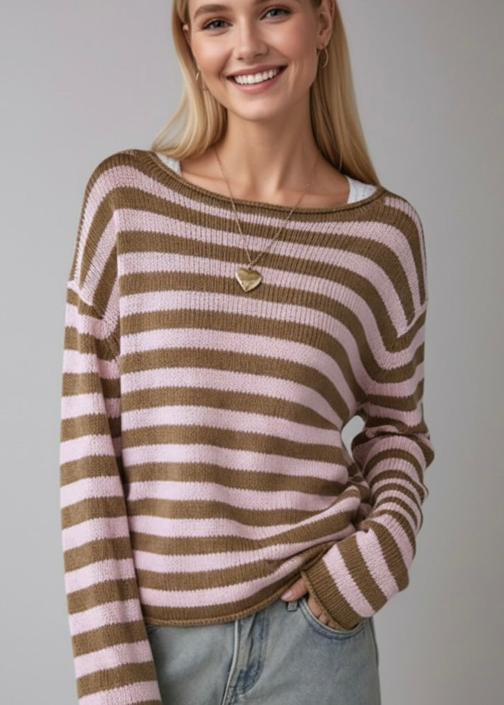 Casual Striped Boat Neck Sweater