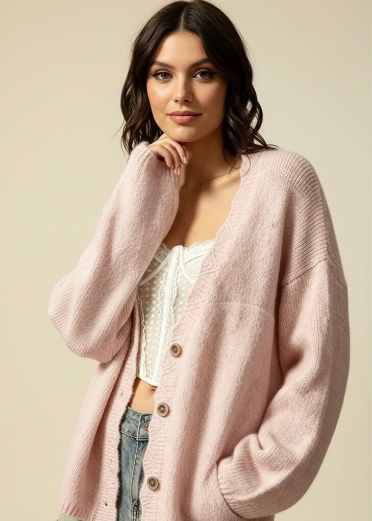 V-Neck Button-Down Knit Cardigan