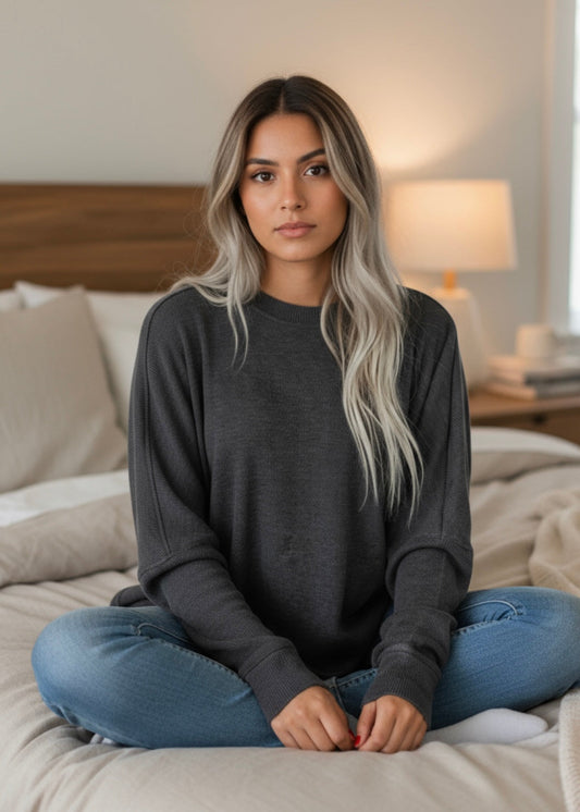 Waffle Knit Patchwork Long Sleeve Top JUNIPER BLVD