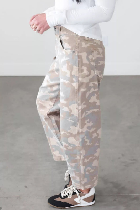Camouflage Print Pocket Ankle-Length Barrel Jeans - Poet Street Boutique