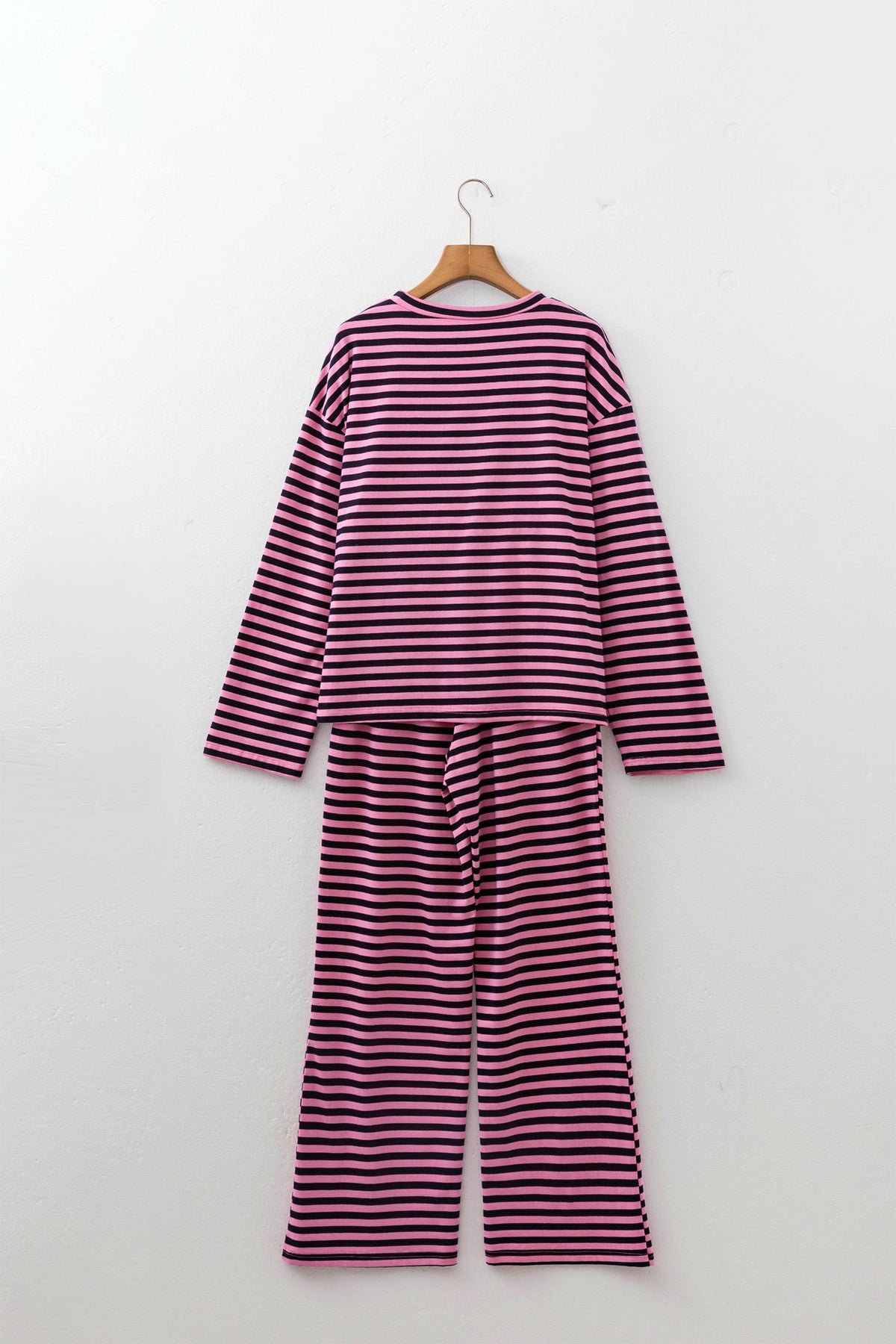Cotton Stripe Long Sleeve Top and Drawstring Pants Set