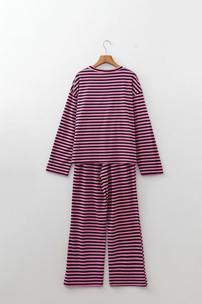 Cotton Stripe Long Sleeve Top and Drawstring Pants Set