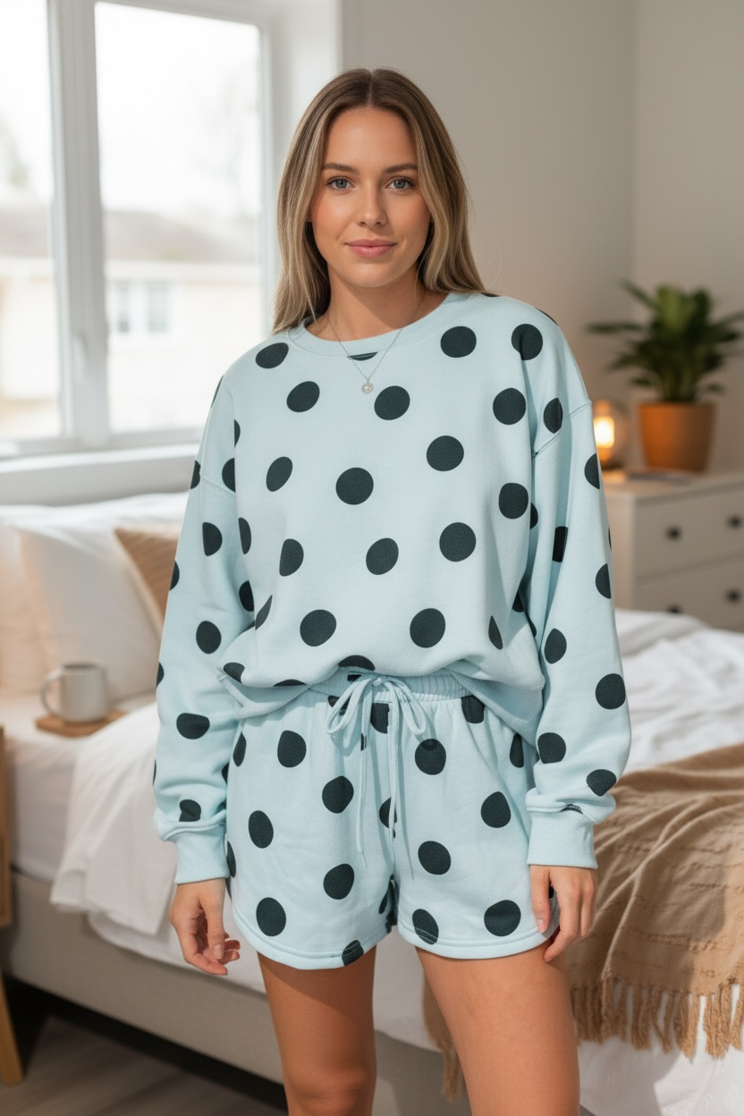 Polka Dot Pullover and Drawstring Shorts Set JUNIPER BLVD