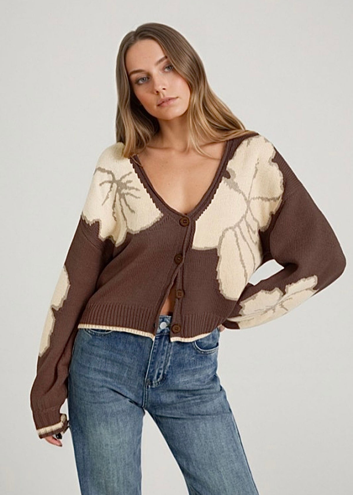 V-Neck Button-Down Knit Cardigan
