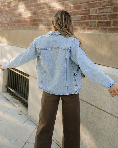 Solana Scallop Trim Collar Mineral Washed Denim Jacket