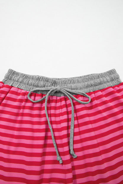 Stripe Contrast Elastic Waist Ribbed Shorts