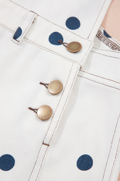 Polka Dot Denim Barrel Leg Overalls Jumpsuit