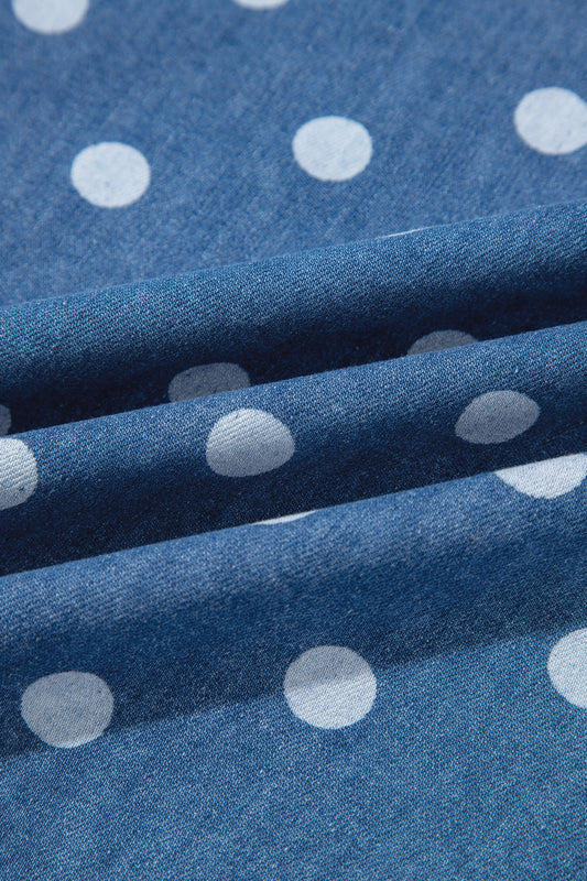 Polka Dot Denim Collared Button Up Jacket