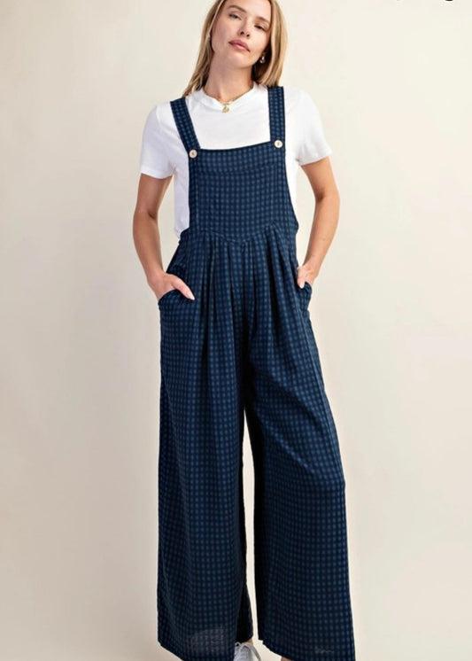 Miss Sparkling Check Print Buttoned Pocketed High Waist Overall Poet Street Boutique