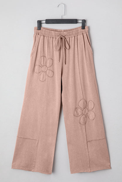 Floral Patch Mineral Wash Terry Knit Pants