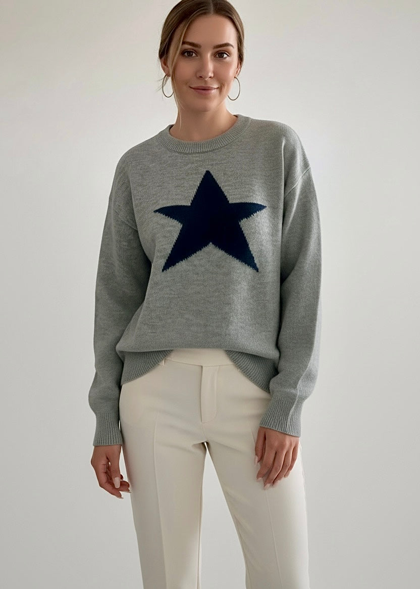 Star-Patterned Dropped Shoulder Sweater