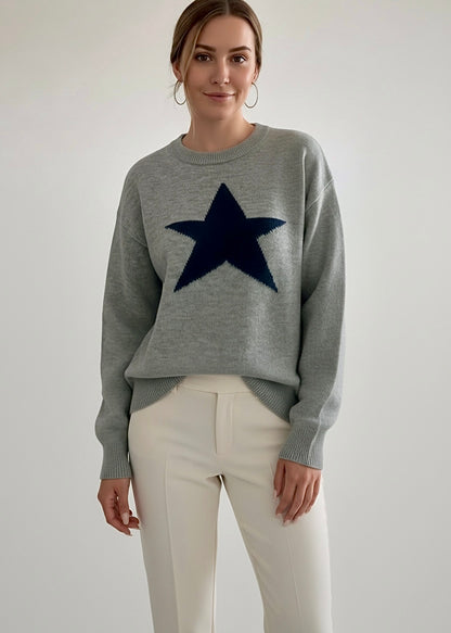 Star-Patterned Dropped Shoulder Sweater