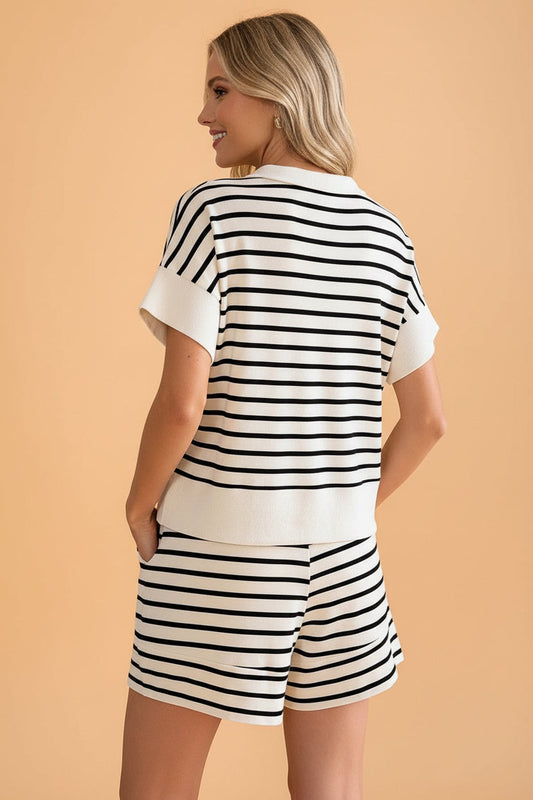 Stripe Colorblock Zip Polo & Drawstring Shorts Set