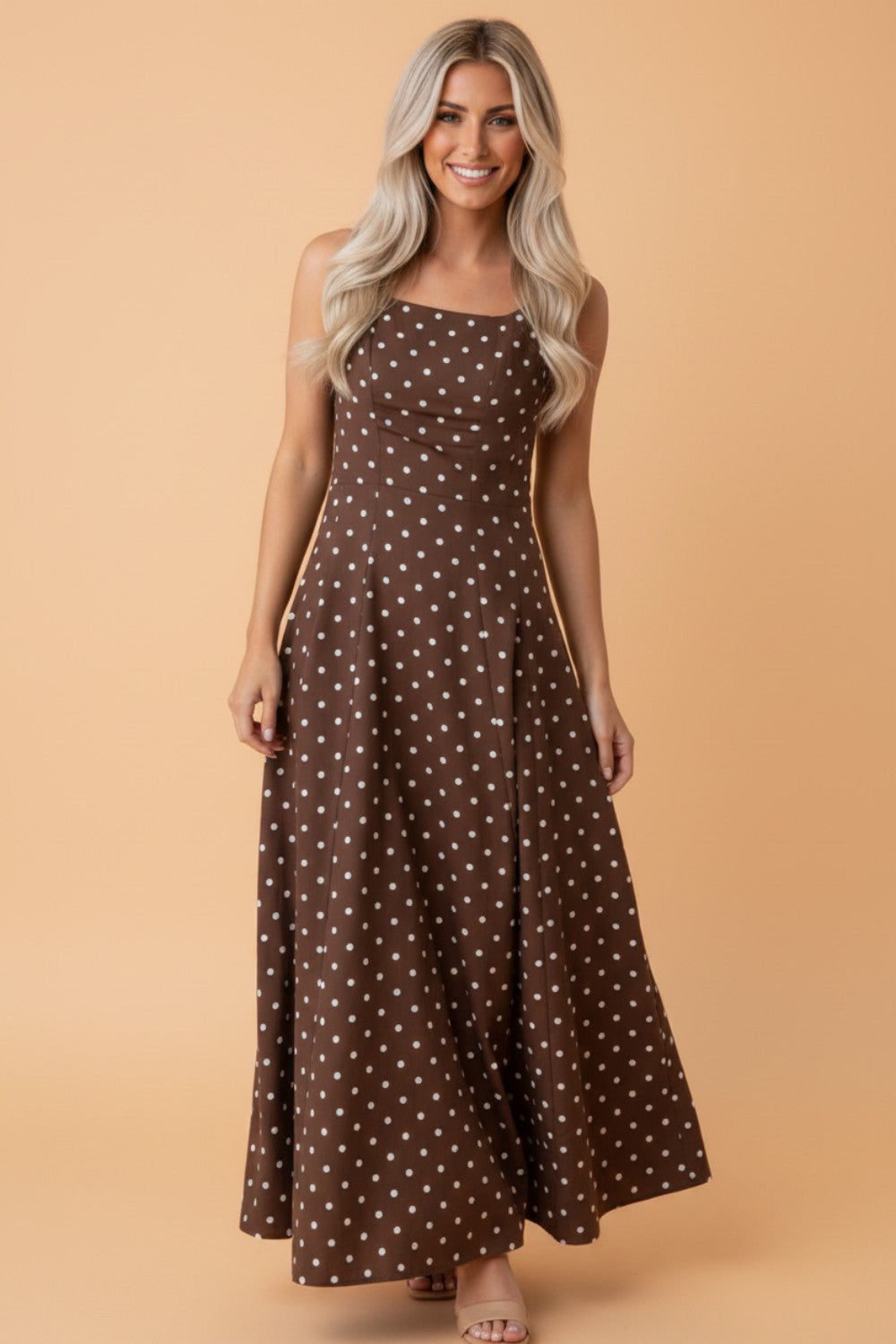Polka Dot Square Neck Vacation Maxi Dress