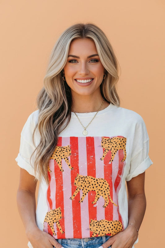 Cheetah Stripe Retro Graphic Short Sleeve Tee