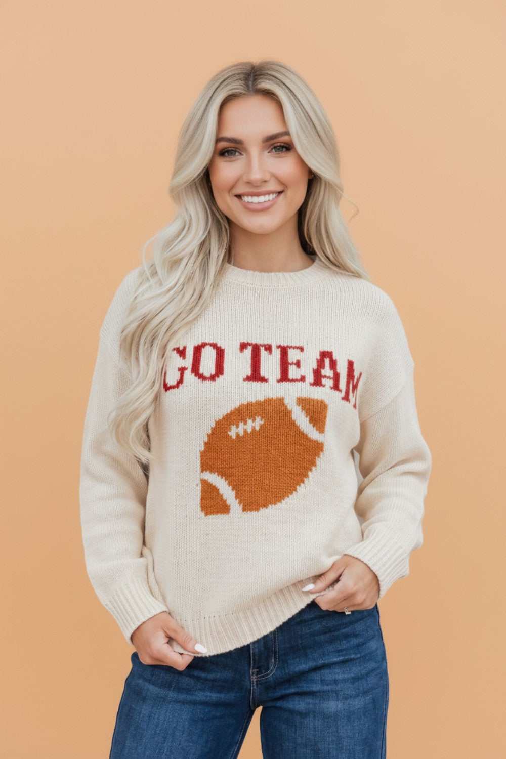 Football Drop Shoulder Knit Sweater