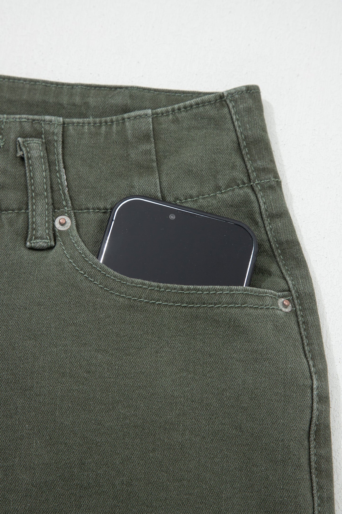 Brooke 2-Button High Waist Olive Flared Bottom Jeans