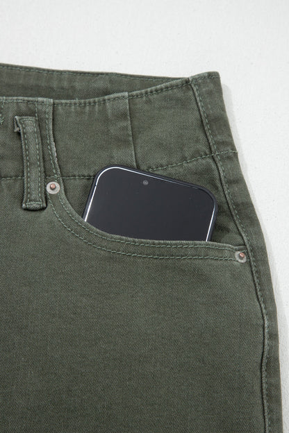 Brooke 2-Button High Waist Olive Flared Bottom Jeans