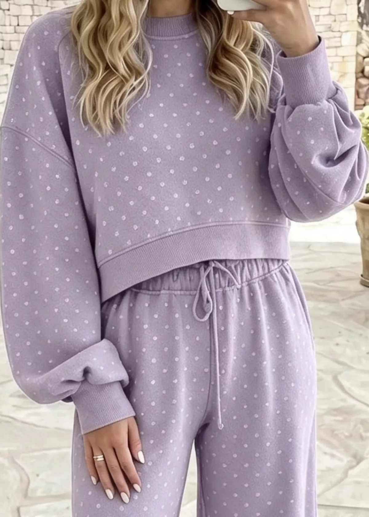 Full Size Swiss Dot Crop Top and Wide Leg Pants Set Plus Size - Poet Street Boutique