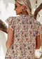 Red Boho Floral Frilled Button Neck Ruffle Blouse EG fashion