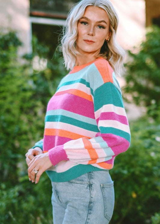 Sherbet Striped Drop Shoulder Sweater