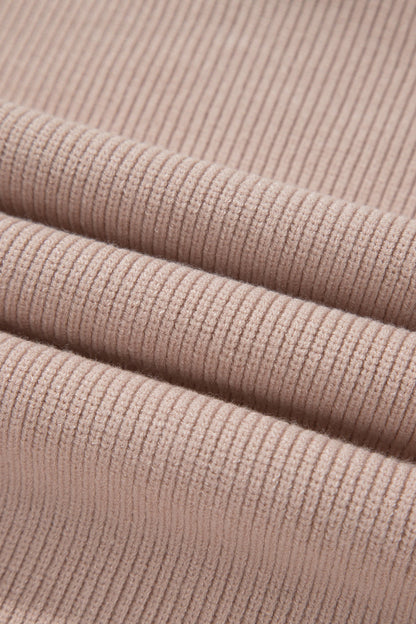 French Beige Turtleneck Split Hem Knit Tank