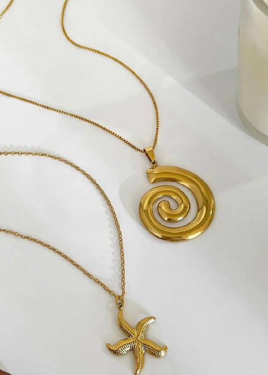 2-Piece 18K Gold-Plated Starfish Spiral Pendant Necklace