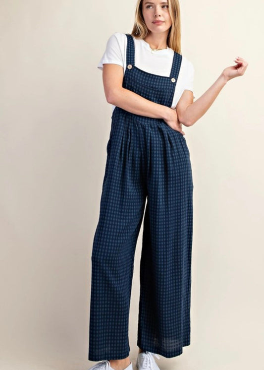Miss Sparkling Check Print Buttoned Pocketed High Waist Overall Poet Street Boutique