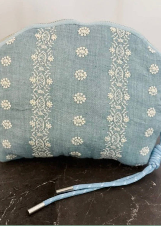 Blue and White Crochet Pattern Cosmetic Case Ellison and Young