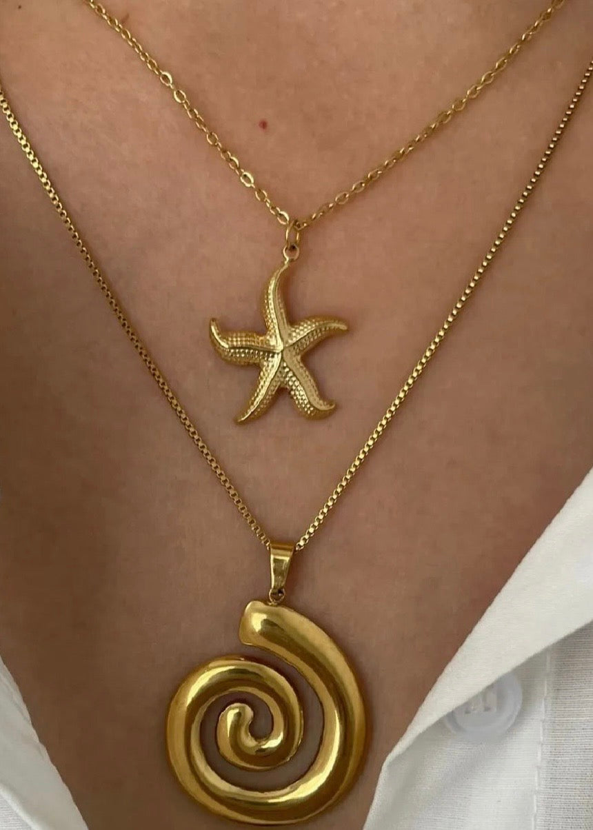 2-Piece 18K Gold-Plated Starfish Spiral Pendant Necklace