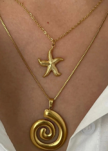 2-Piece 18K Gold-Plated Starfish Spiral Pendant Necklace