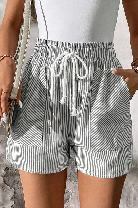 Stripe Lace-Up Elastic Waist Pocketed Shorts