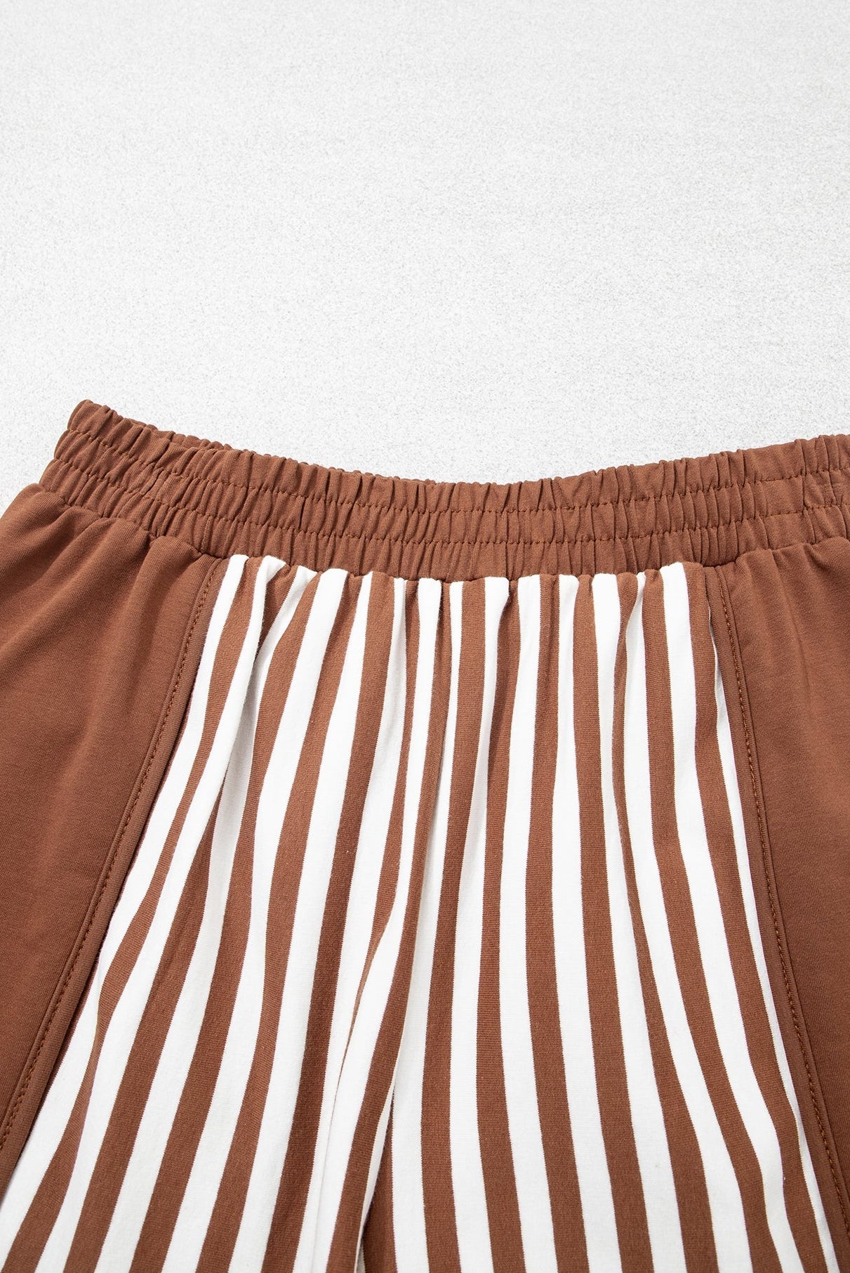 Brown Stripe Cotton Blend Quarter Zip Sweatshirt & Shorts Set