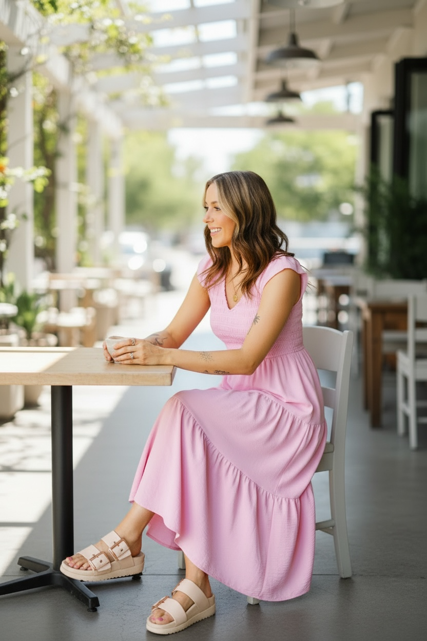 Smocked V-Neck Flutter Sleeve Tiered Midi Dress Poet Street Boutique