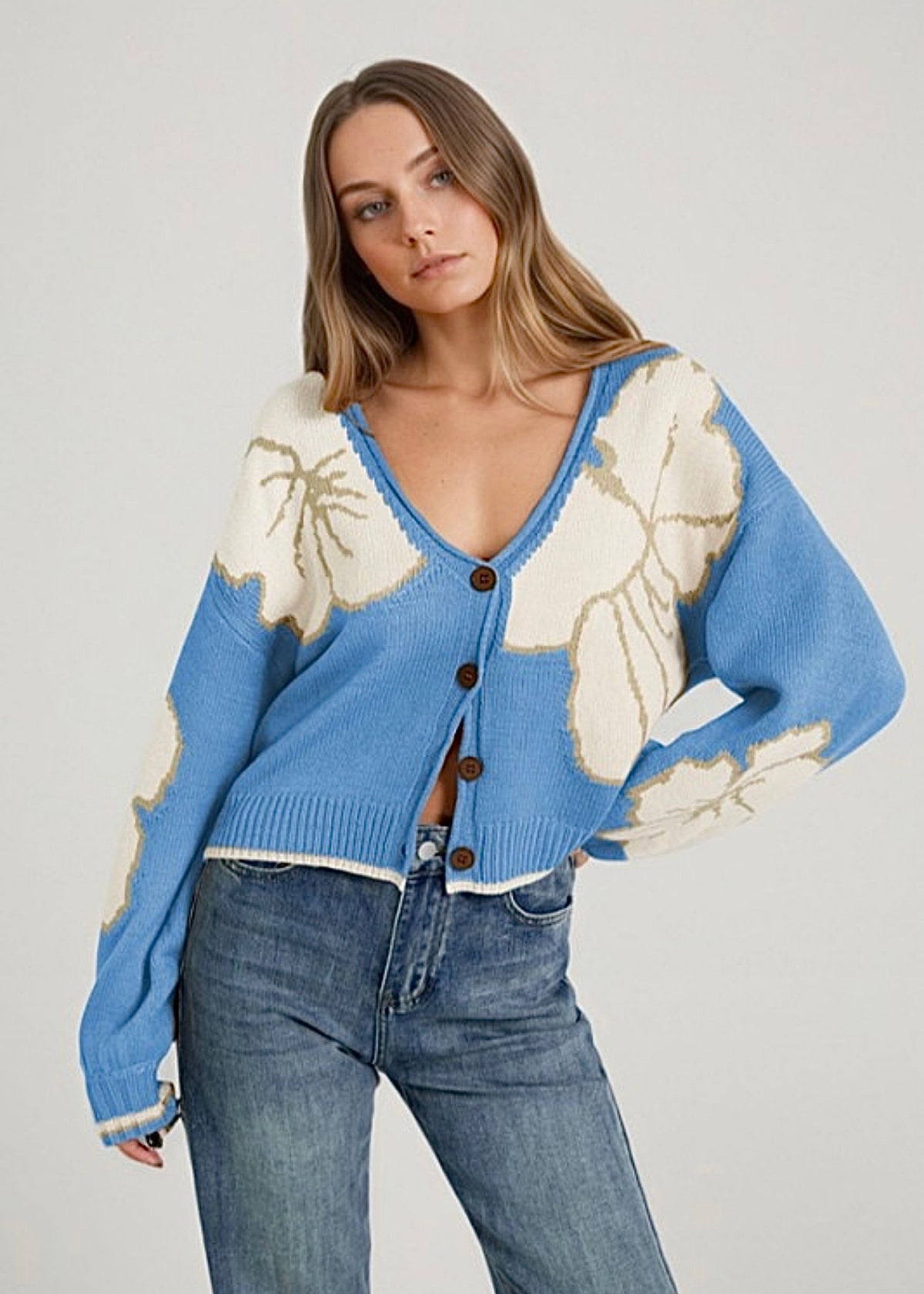 V-Neck Button-Down Knit Cardigan