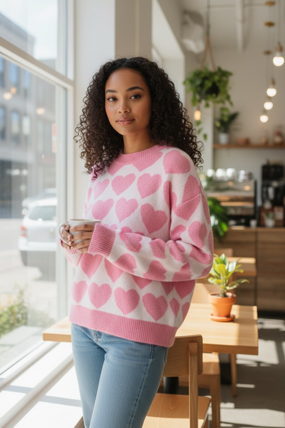 Valentine Heart Textured Knit Sweater