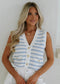 Cotton Blue Striped V Neck Button Knit Vest EG fashion