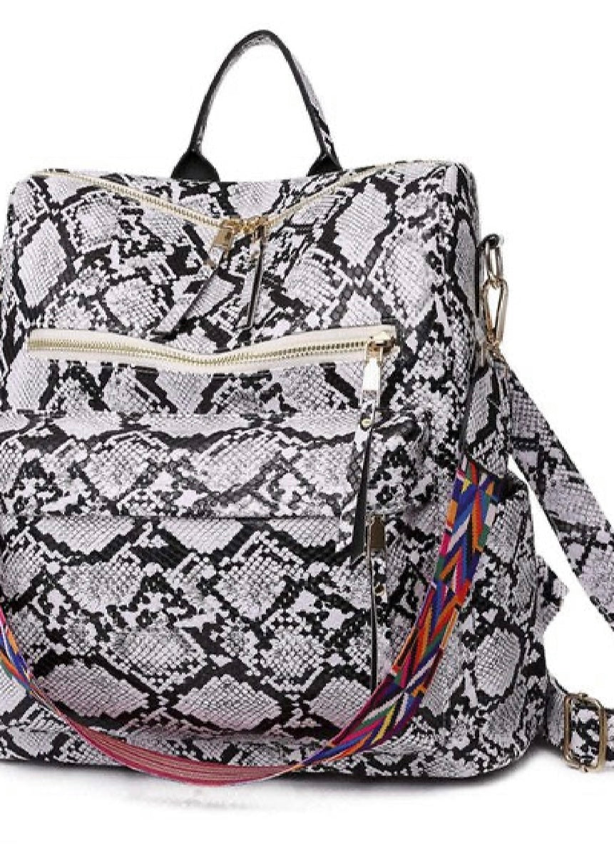 Snake Snakeskin Vegan Leather Convertible Backpack Poet Street Boutique
