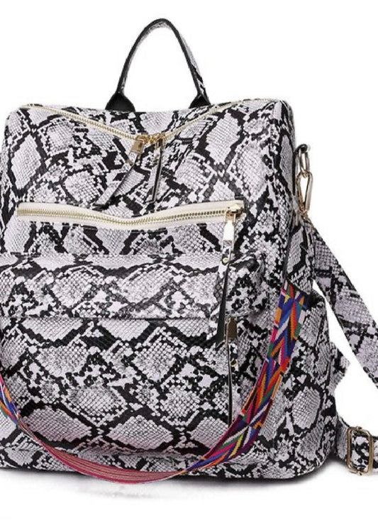 Snake Snakeskin Vegan Leather Convertible Backpack Poet Street Boutique
