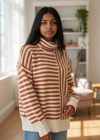 Stripe Cowl Neck Drop Shoulder Sweater JUNIPER BLVD