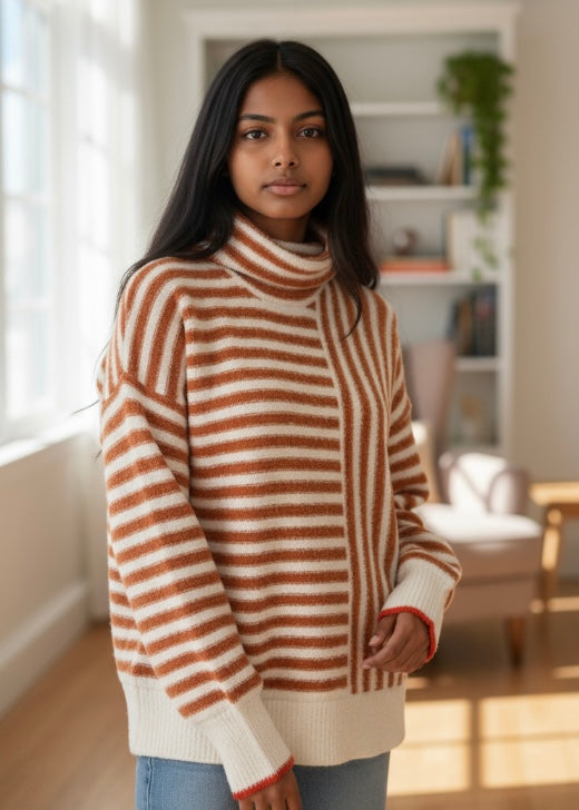 Stripe Cowl Neck Drop Shoulder Sweater JUNIPER BLVD