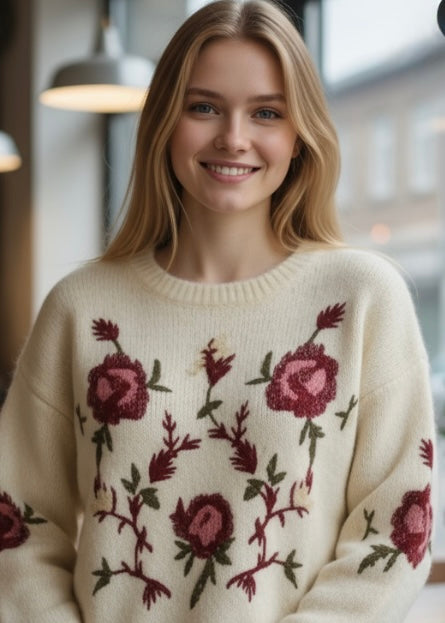 Floral Embroidered Knit Sweater Miss Sparkling